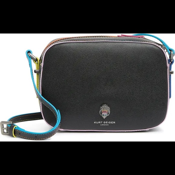 KURT GEIGER LONDON Richmond Black Leather Crossbody Bag with Rainbow Stitching - Picture 2 of 6